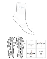 The 3/4 Crew Sock - White - Lux Lagree - Top Logo - Embroidered - Baby Blue - Hexagon Grip - Baby Blue
