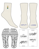 The 3/4 Crew Sock - Off White - Amplify Lagree - Corn - Embroidered - Full Color - Toe - Printed - Blue - Thunder Grip - Blue