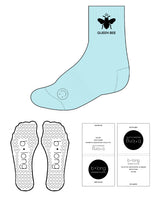 The 3/4 Crew Sock - Sky Blue - B Long Pilates - Top Queen Bee & Bottom Smiley - Black - Heart Shape - Black Grip