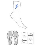 The Crew Sock - White - Stronger Fitness - Top Logo Thunder Shape - Embroidered - Blue - Triangle Shape Grip - Blue