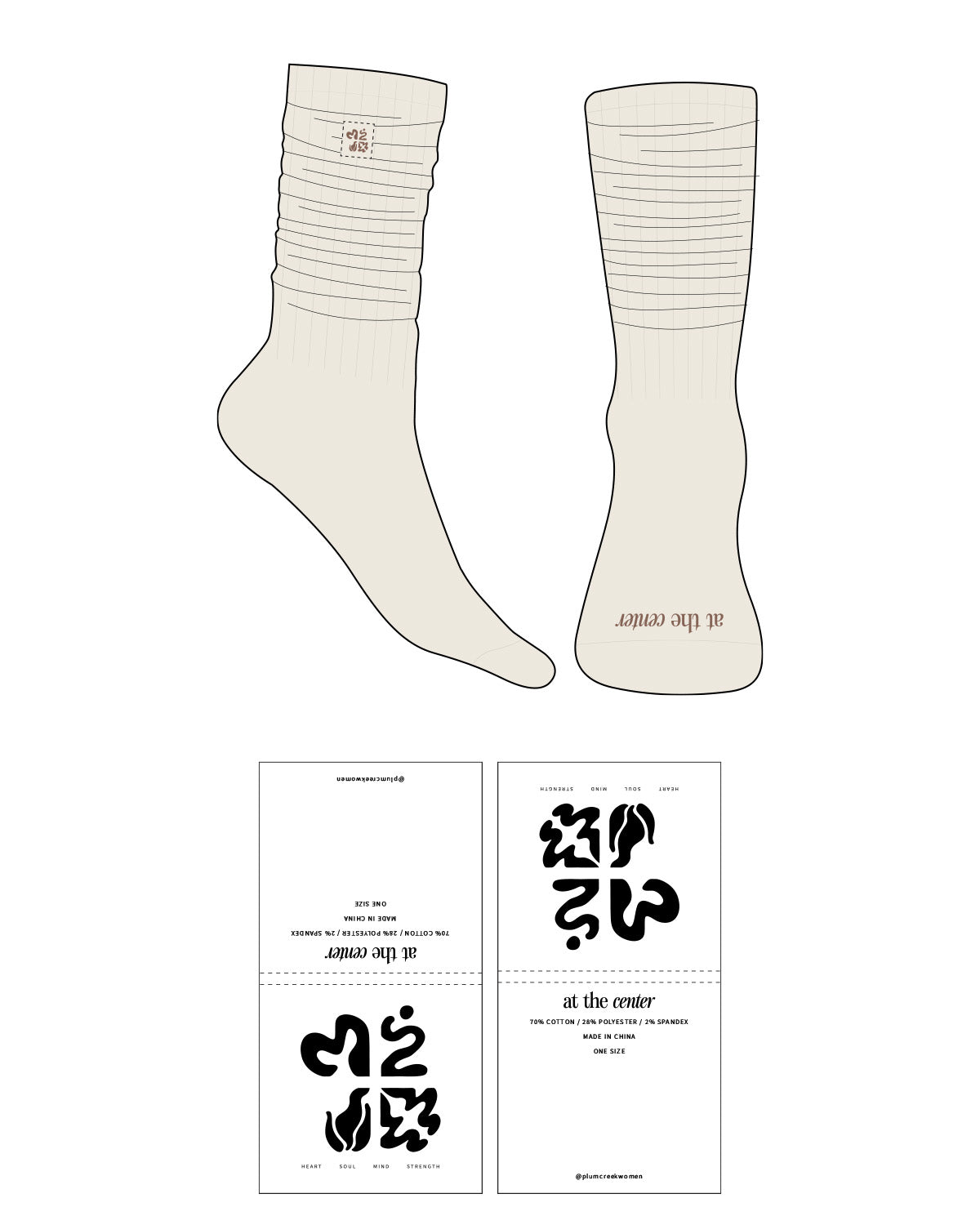 The Slouch Sock - Off White - Plum Creek Church - Toe Logo Printed- Full Color - Label Sewn Side Logo