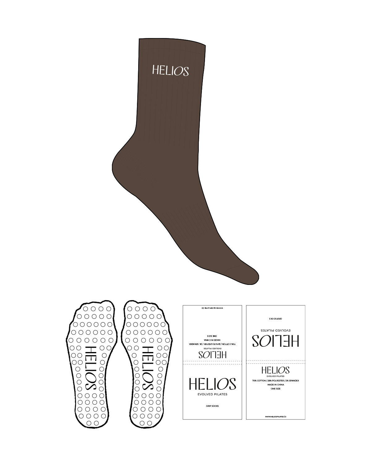 The Crew Sock - Brown (D134) - Helios - Top Logo - White - Circle Shape Grip - White