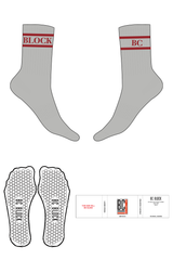 The Crew Sock - Heather - BC BLOCK - 2 Strips - Top Logo - Right Side "BLOCK" & Left Side "BC" - Maroon - Hexagon Grip - Transparent