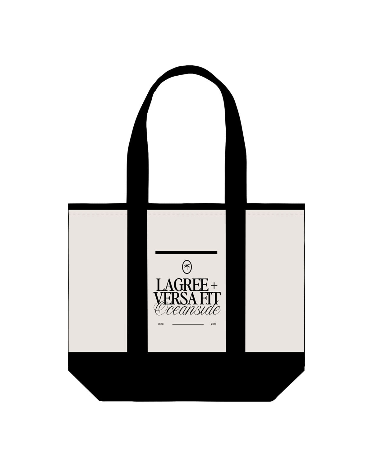 The Contrast Tote Bag - Natural / Black - Lagree Versa - Center Stacked - Oceanside - EST 2018 - Black