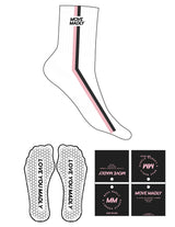 The 3/4 Crew Sock - White - Move Madly - 2 Stripes Pink & Black - Top Logo - Embroidered - Black - Hexagon Grip - Black