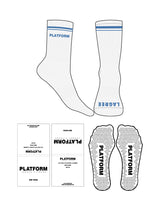 The Crew Sock - White Heather - Platform - 3 Strips - Top & Front Logo - Blue - Triangle Shape Grip - Transparent