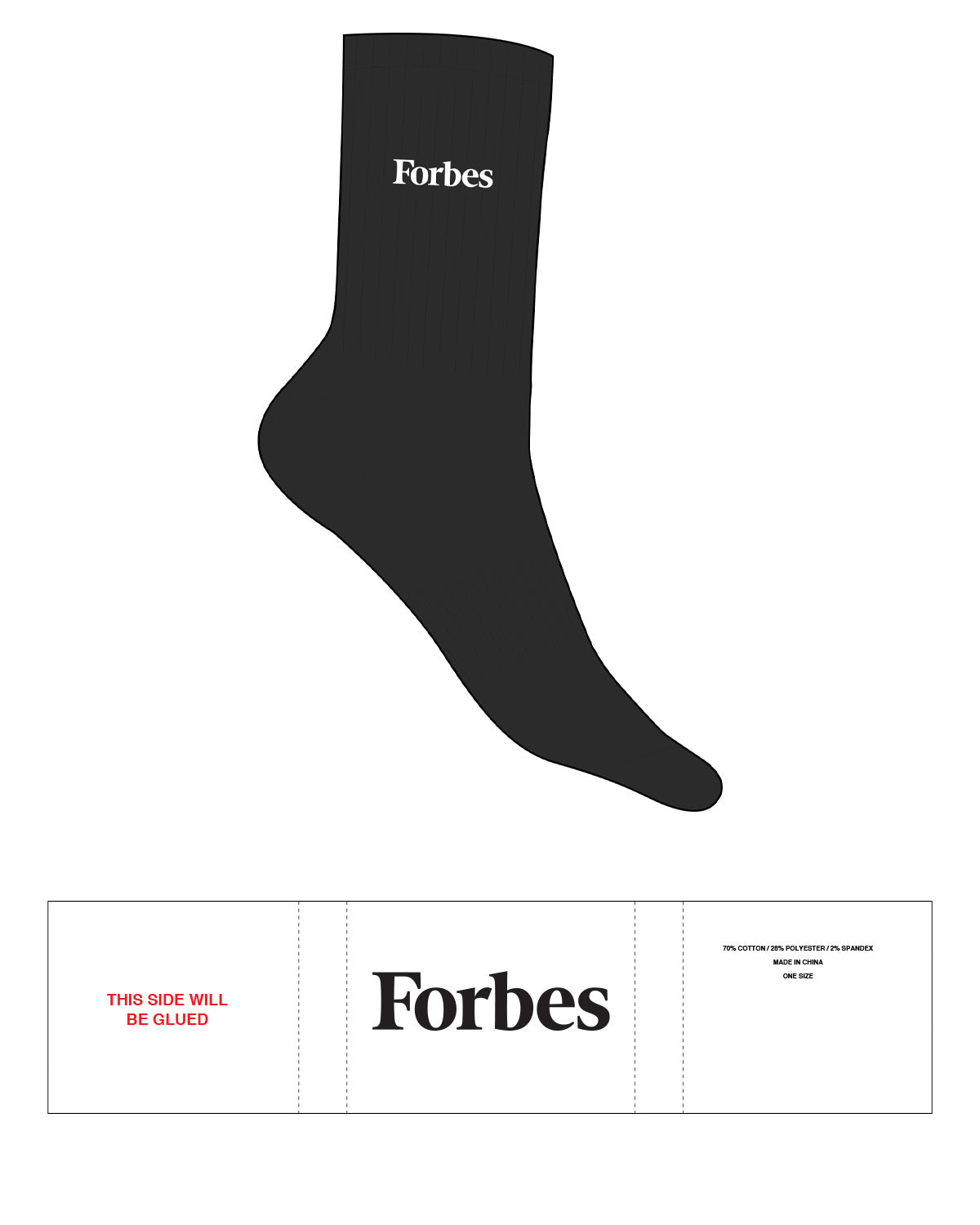 The Crew Sock - Black - Forbes - Top Logo - Embroidered - White
