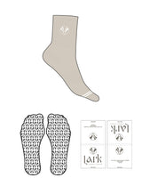 The 3/4 Crew Sock - Sand - Pure Movement LARK - 2 Toe Strips - Top Logo - Embroidered - Almond Milk - Icon Grip - Transparent