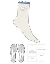 The 3/4 Crew Sock - Marshmallow - Studio Lagree - Blue Ash Frill & Toe - Top Logo Stacked - Blue Ash - Triangle Grip - Blue Ash