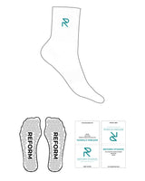 The 3/4 Crew Sock - White - Reform Studios - Top Logo - Embroidered - Teal - Triangle Shape Grip - Teal