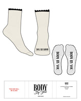 The 3/4 Crew Sock - Off White - Body By You - Front Logo - Black - Heart Shape Grip - Transparent