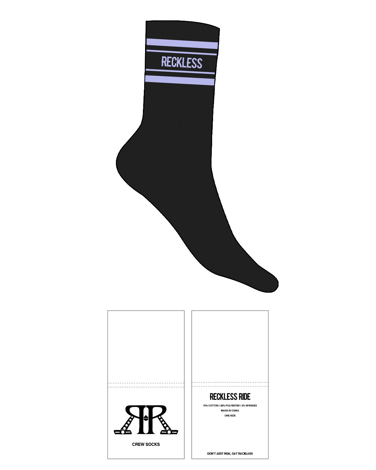 The Crew Sock - Black - Reckless Ride - Top Dual Border - L85