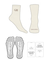 The 3/4 Crew Sock - Off White - Golden Hour - Top & Toe Logos - Embroidered - Chocolate - Triangle Grip - Transparent