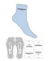 The 1/2 Crew Sock - B374 Color - Powerhouse Fitness - Top Logo - Black - Power Shape Grip - Transparent