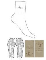 The 3/4 Crew Sock - White - The Refinery Fitness Studio - Top Logo - EMB - Black - Hexagon Grip - Black