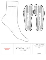 The 3/4 Crew Sock - White - Core Allure Pilates - Top Logo - EMB - Black - Hexagon Grip - Black