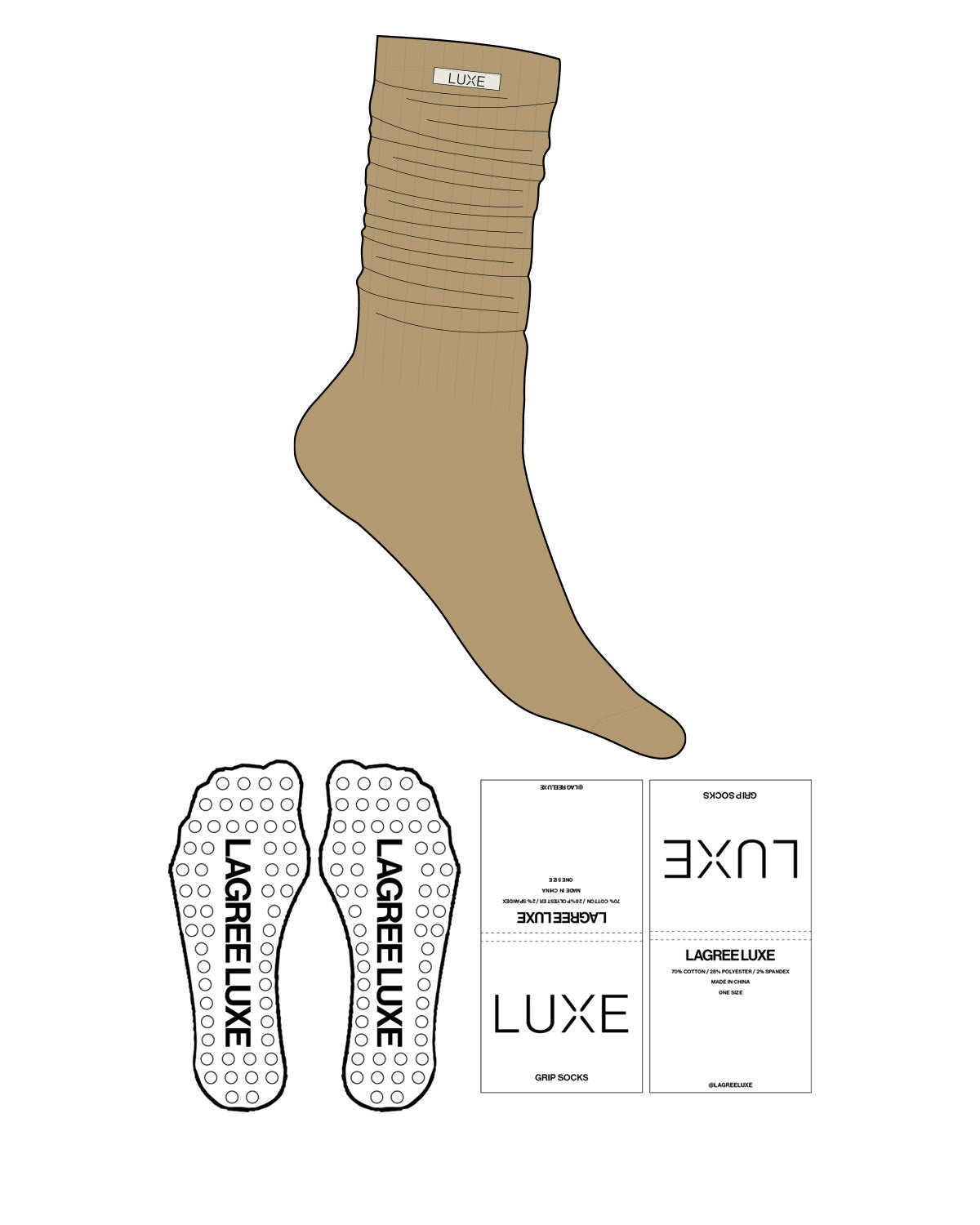 The Slouch Sock - Caramel L213 - Lagree Luxe - Sew On Logos - Circle Shape Grip - Transparent
