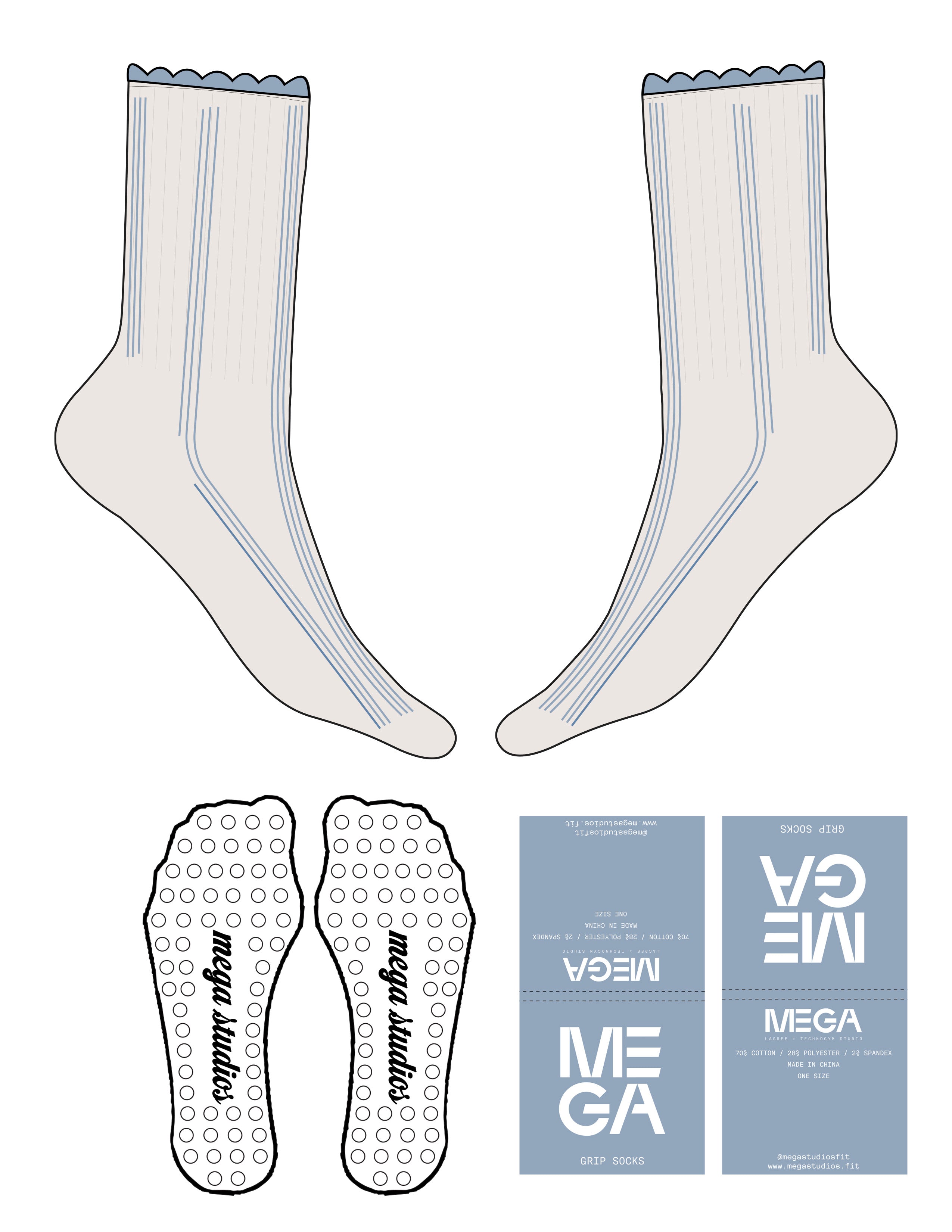 The Crew Sock - Bone - Mega NJ - Multiple Linings - Light Blue - Circle Grip - Light Blue