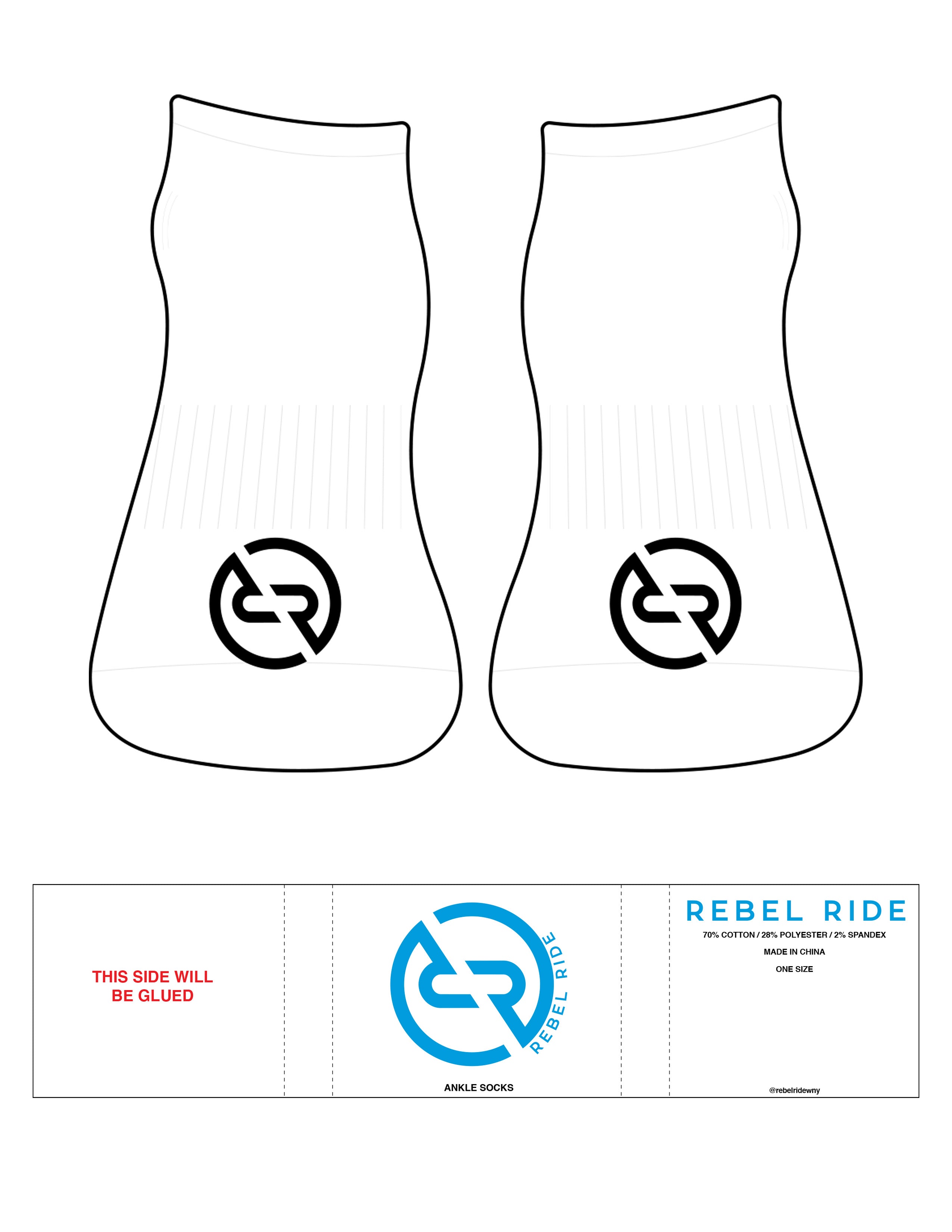 The Ankle Sock - White - Rebel Ride - Toe Logo Icon - Black
