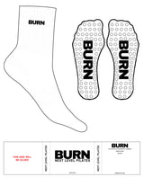The 3/4 Crew Sock - White - Burn Next Level - Top Logo "BURN" - Embroidered - Black - Circle Grip - Black