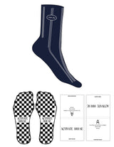 The Crew Sock - Navy - Activate House - Cloud Dancer Stripes - Top Logo - Embroidered - Full Color - Square Grip - Transparent