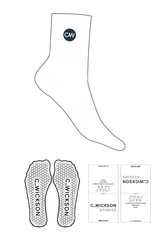 The 3/4 Crew Sock - White - C Wickson - Top Logo Round - Embroidered - Navy/White - Hexagon Grip - Black