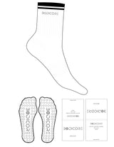 The 3/4 Crew Sock - White - Bodicore - Black Stripes - Top Logo - Embroidered - Black - Circle Grip - Black