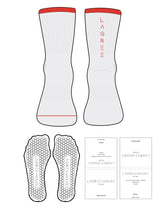The 3/4 Crew Sock - White Heather - Lagree House - Red Stripes - Top Front & Back Logo - Printed - Red - Hexagon Grip - Transparent