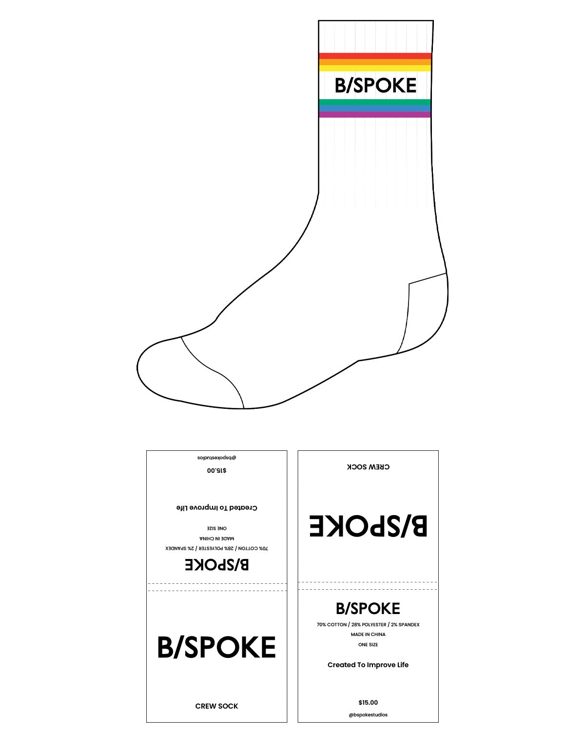 The Crew Sock - White - BSPOKE - 6 Lines - Text In Between Lines - Full Color