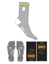 The Crew Sock - Harbor Mist - Core South Lagree - Orange Peel & Neon Yellow Stripes - White & Orange Peel Embroidered Top Logo - White Heel, Toe & Sole Logo - Alabama Shape Grip - Orange Peel