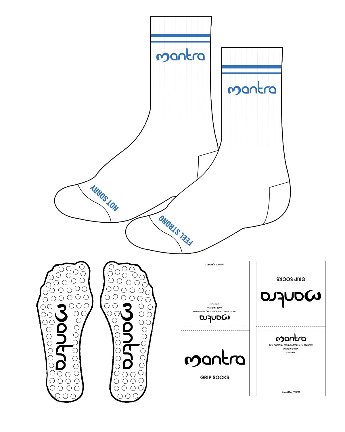 The Crew Sock - White - Mantra - Top 2 Lines Text & Bottom - Blue - Circle Shape Grip - Transparent