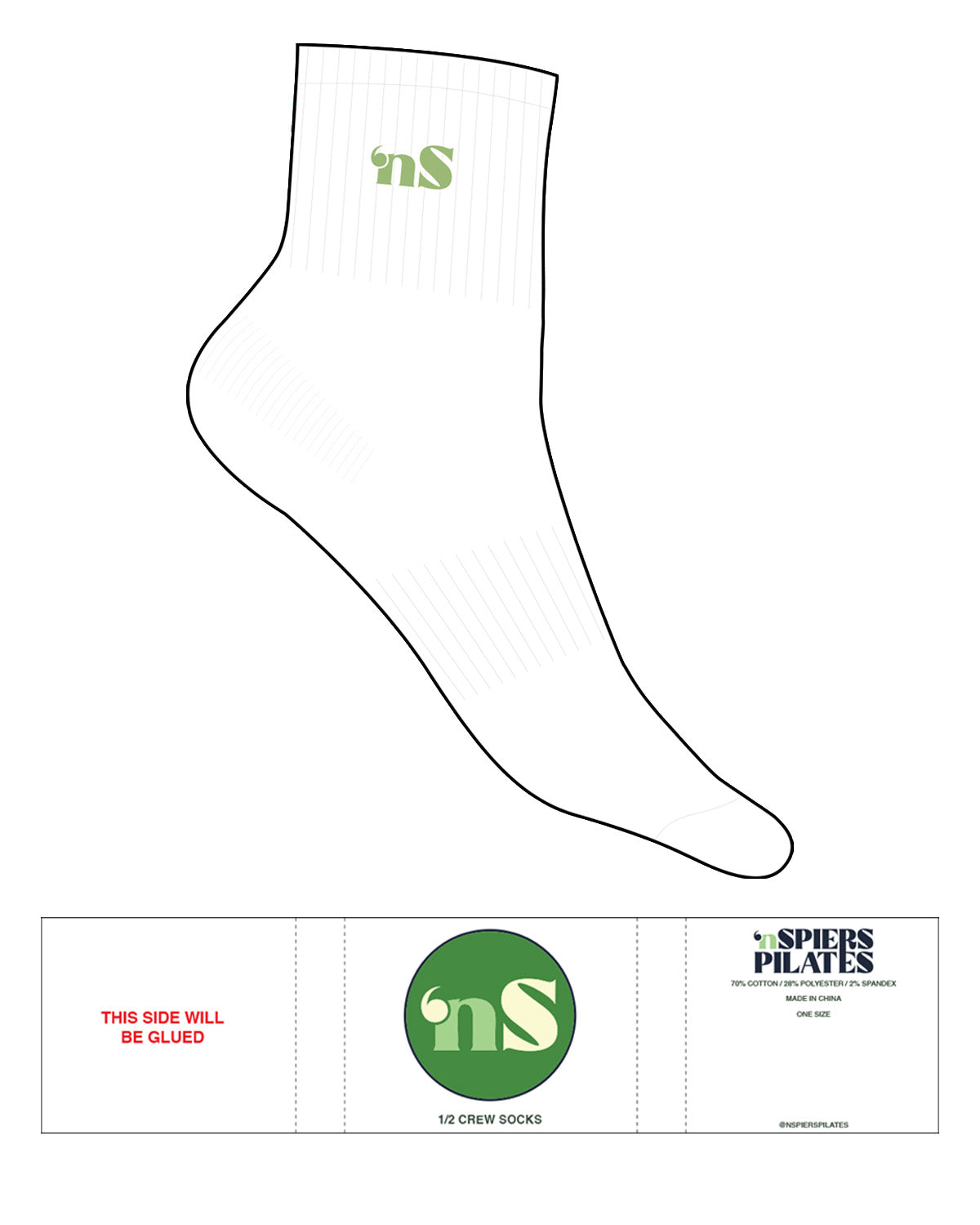 The 1/2 Crew Sock - White - NSpiers - Top Logo - Embroidered - Zest