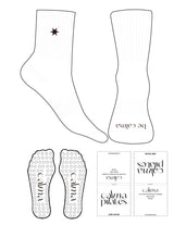 The 3/4 Crew Sock - White - Calma Pilates - Top Logo Embroidered & Toe Logo Printed - Deep Brown - Circle Grip - Transparent