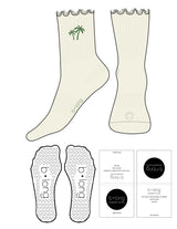 The 3/4 Crew Frill Sock - Butter - B Long Pilates - Top Logo EMB - Toe & Sole Printed - Bamboo Green - Heart Grip - Bamboo Green