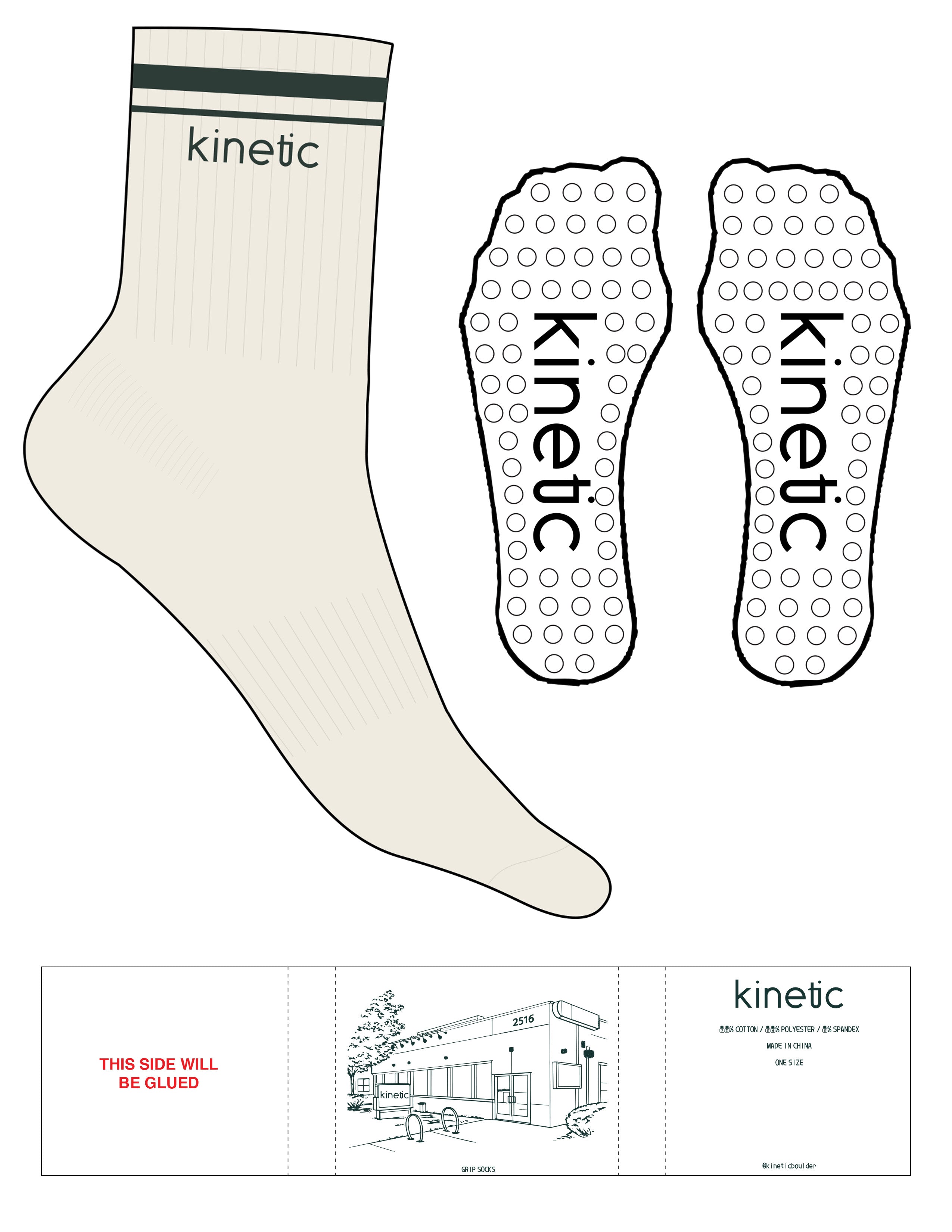 The 3/4 Crew Sock - Off White - Kinetic Pilates - 2 Stripes Printed - Top Logo Embroidered - Dark Olive - Circle Grip - Transparent