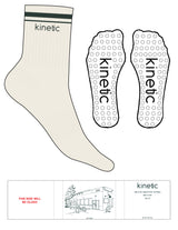 The 3/4 Crew Sock - Off White - Kinetic Pilates - 2 Stripes Printed - Top Logo Embroidered - Dark Olive - Circle Grip - Transparent