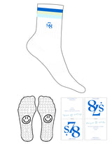 The 3/4 Crew Sock - White - Studio 78 - 3 Stripes Full Color - Top Logo "S78" - Embroidered - Cobalt Blue - Circle Smile Grip - Cobalt Blue