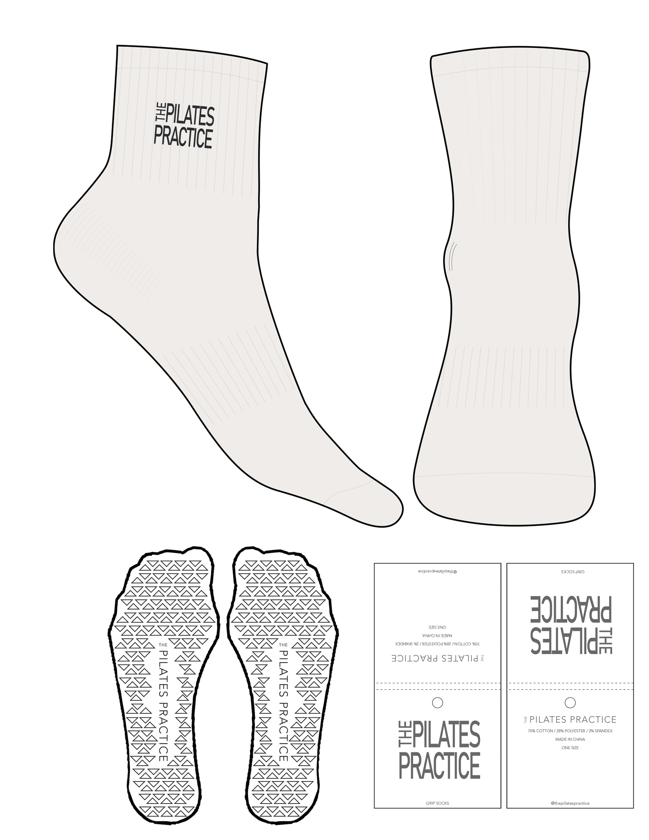 The 1/2 Crew Sock - Cloud Dancer - Pilates Practice - Top Logo Stacked - Embroidered - Stretch Limo - Triangle Grip - Stretch Limo