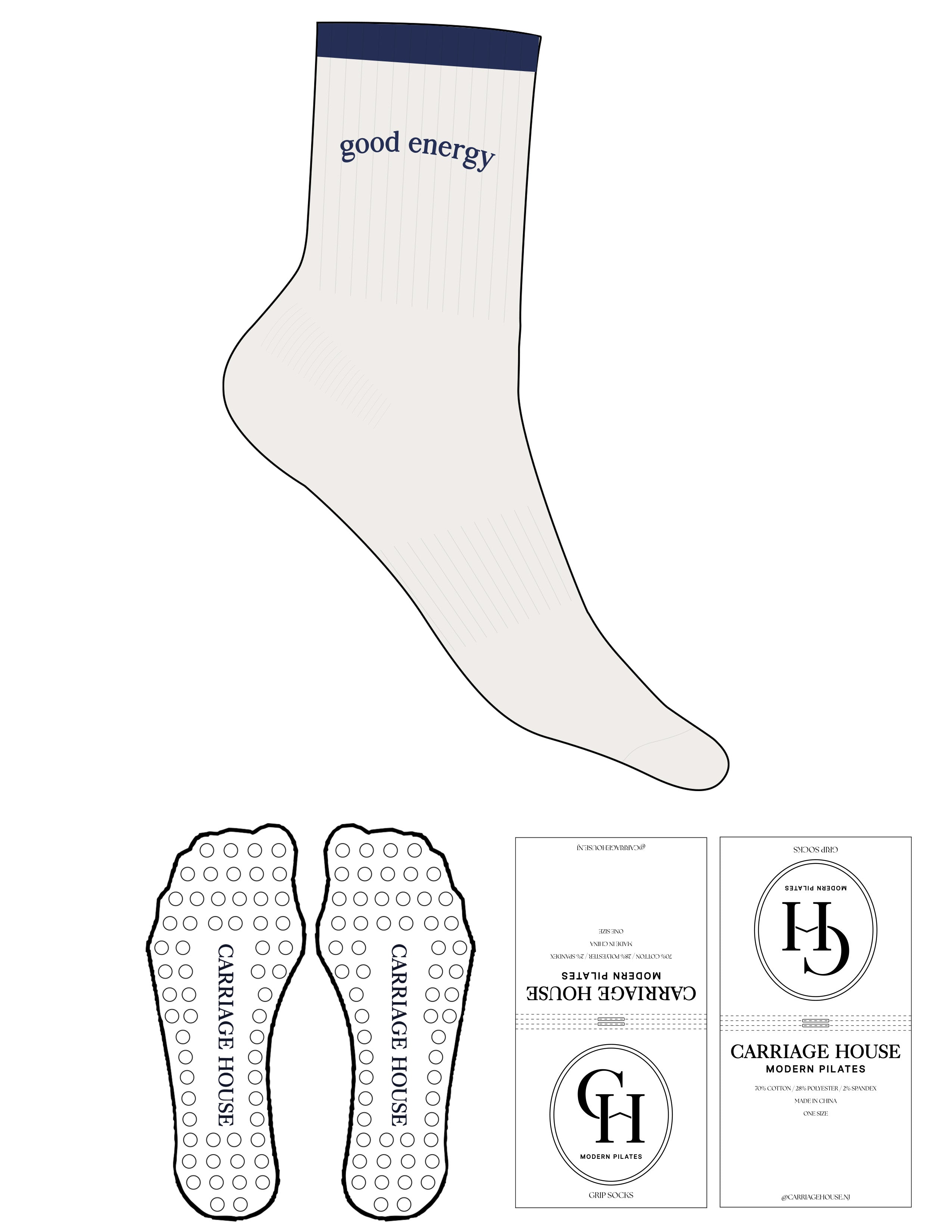 The 3/4 Crew Sock - Cloud Dancer - Carriage House - Top Stripe - Top Logo Embroidered - Blue Depths - Circle Grip - Blue Depths
