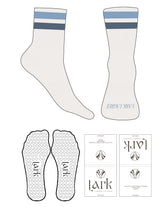 The 3/4 Crew Sock - Cloud Dancer - Pure Movement LARK - 2 Stripes Blue & Ash - Toe Logo Embroidered - Blue Ash - Heart Grip - Transparent