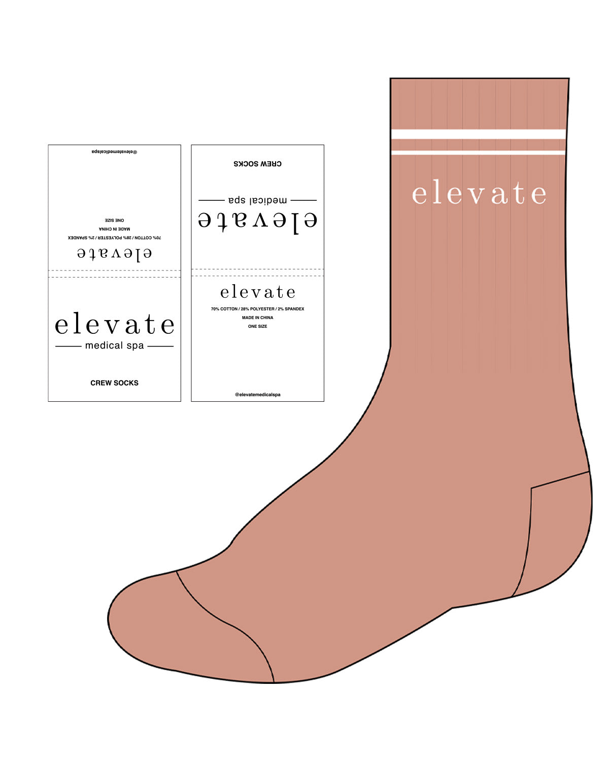 The Crew Sock - Clay - Elevate Medical Spa - Center Text & Two Lines - White