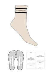 The 3/4 Crew Sock - Cream - Studio Lagree - 2 Stripes - Top Logo - Printed - Black - Triangle Grip - Black