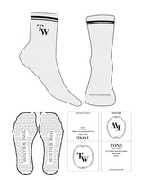 The 3/4 Crew Sock - Heather - Tone Wellness Studio - Top 2 Strips - Top "TW" & Front Logo - Black - Heart Shape Grip - Black