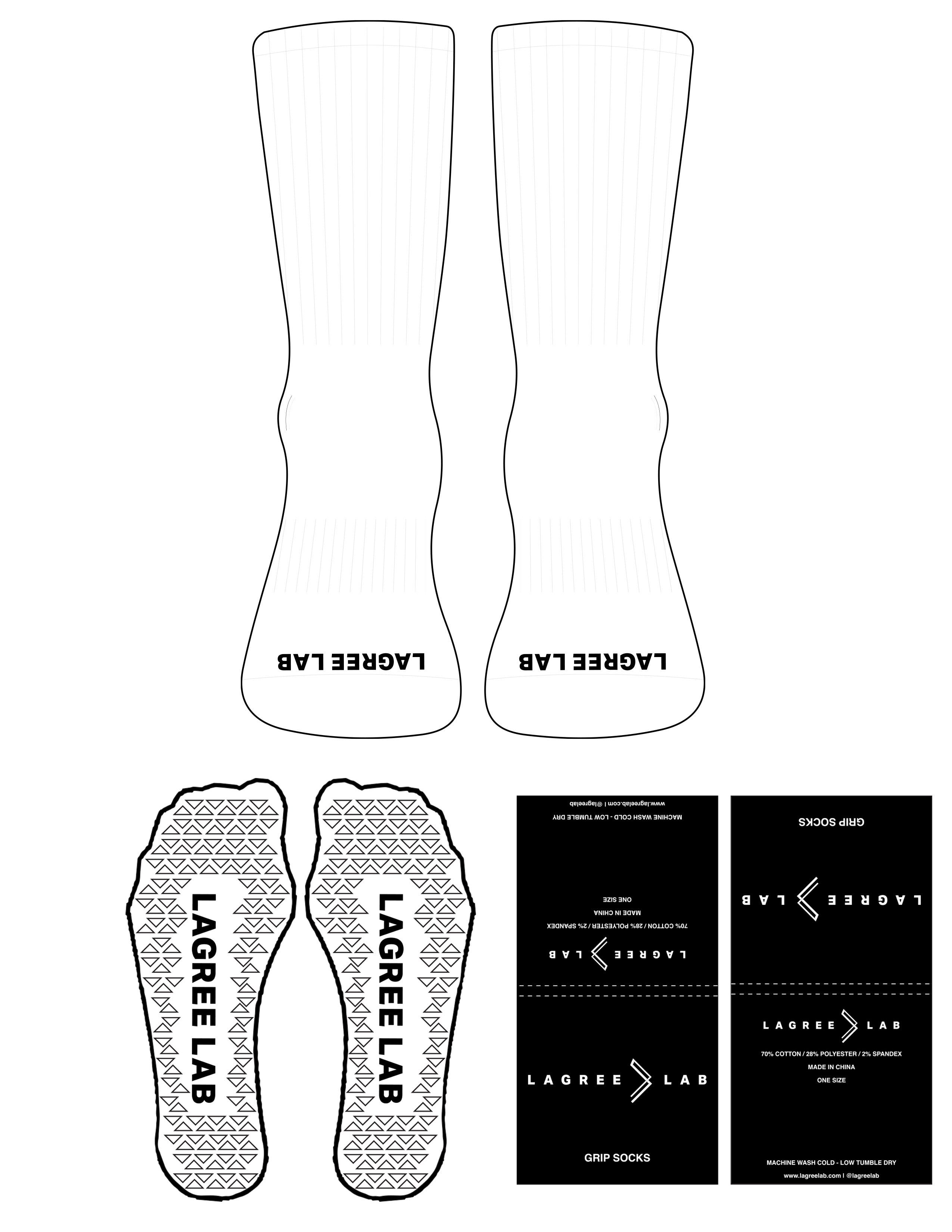 The Crew Sock - White - LagreeLab - Toe Logo - Black - Triangle Grip - Black