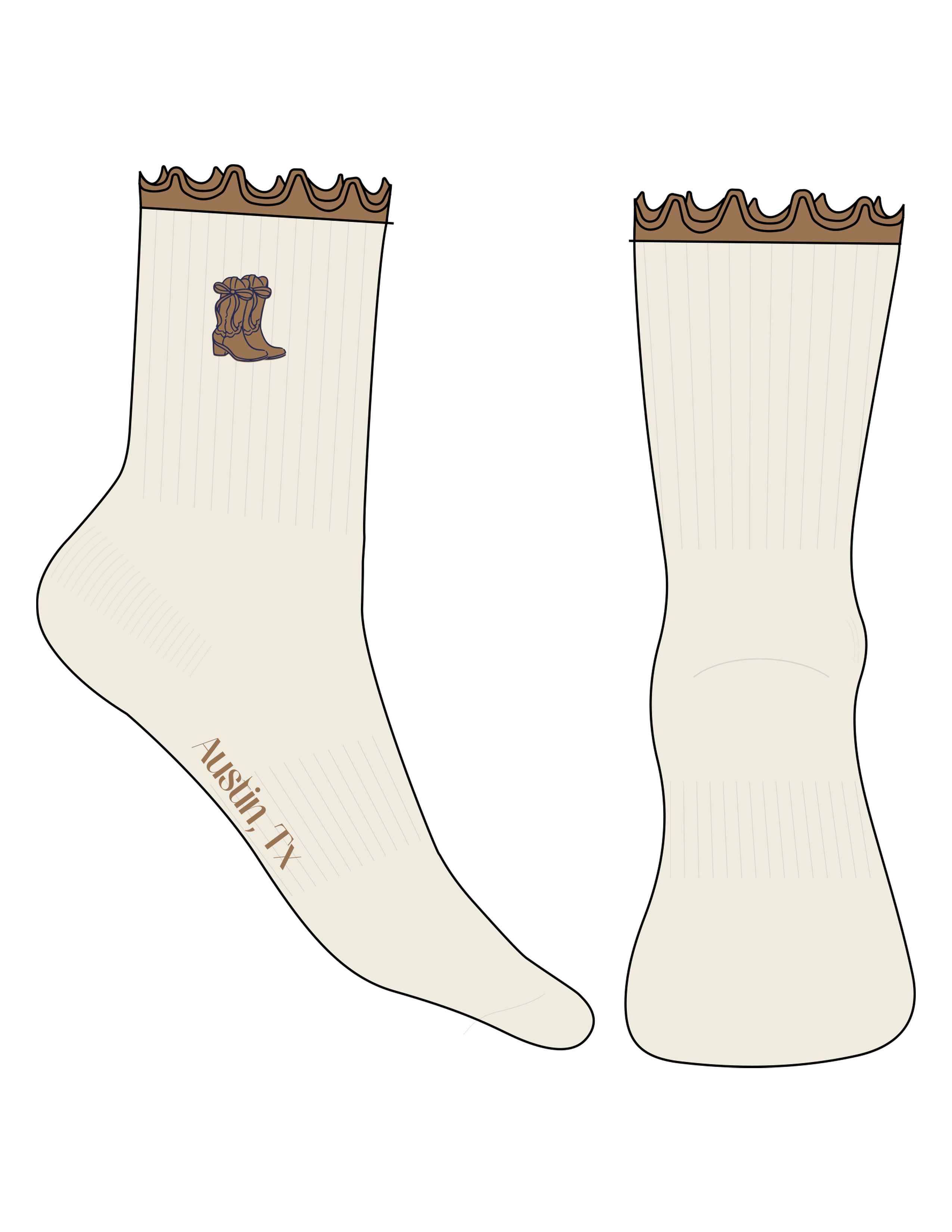 The 3/4 Crew Sock - Loose Frilly - Off White - Jamie Bach - Top & Sole Logo - Embroidered - Full Color