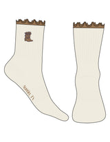 The 3/4 Crew Sock - Loose Frilly - Off White - Jamie Bach - Top & Sole Logo - Embroidered - Full Color