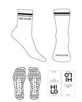 The 3/4 Crew Sock - White - HiLo - 2 Strips - Top & Toe Logo - Full Color - Lightning Bolt Grip - Black