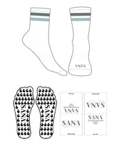 The 3/4 Crew Sock - White - Sana Lagree - 2 Strips - Toe Logo - Full Color - Flame Grip - Dark Grey