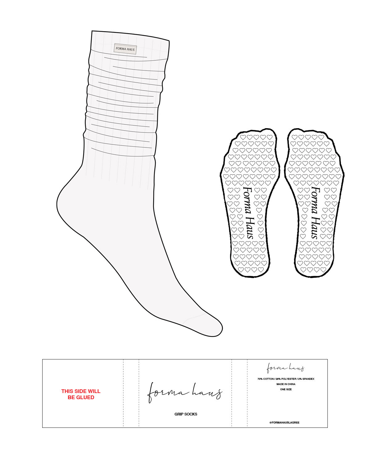 THE SLOUCH SOCK - White Heather - Forma Haus - Sewn On Labels - Heart Shape Grip - Translucent