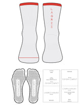 The 3/4 Crew Sock - White Heather - Lagree House - Red Stripes - Top Front & Back Logo - Printed - Red - Hexagon Grip - Transparent